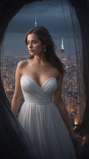 A stunning hyper-realistic portrait of the alluring 20-year-old neighbor's wife, her porcelain doll-like features perfectly captured. She stands confidently on the old rigid airship, her model-perfect physique showcased in a flowing white dress that billows behind her like a cloud. The city skyline looms large in the background, the twinkling lights and towering skyscrapers providing a dramatic contrast to the serene beauty of the subject. Her piercing gaze seems to bore into the viewer's soul, as if daring them to look away. The soft, warm lighting highlights the delicate contours of her face, emphasizing the sharp definition of her cheekbones and the curve of her lips.
BREAK
settings:(rule of thirds:1.3),perfect composition,depth of perspective,(masterpiece,best quality,detailed,realistic), chiaroscuro lighting
BREAK
by Antonio Lopez,Diego Koi,David Parrish,Canaletto and Edward Hopper,ek_real_b00ster,ek_photo_booster