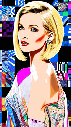 Pop art of patchwork style for a beautiful blonde model,ow key,short hair,detailed exquisite face,elegant dress,parody,mysterious and ethereal,unearthly,
ek_art_b00ster