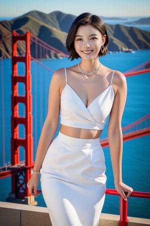Hyper-Realistic photo of a girl,20yo,1girl,perfect female form,perfect body proportion,perfect anatomy,detailed exquisite face,soft shiny skin,smile,mesmerizing,short hair,small earrings,necklaces,elegant jacket,pink color,louis vuitton
BREAK
backdrop of a beautiful golden gate bridge in San Francisco,ocean,(fullbody:1.3),(distant view:1.2),(heels:1.3),(model pose)
BREAK
(rule of thirds:1.3),perfect composition,studio photo,trending on artstation,(Masterpiece,Best quality,32k,UHD:1.5),(sharp focus,high contrast,HDR,hyper-detailed,intricate details,ultra-realistic,award-winning photo,ultra-clear,kodachrome 800:1.3),(chiaroscuro lighting,soft rim lighting:1.2),by Karol Bak,Antonio Lopez,Gustav Klimt and Hayao Miyazaki,photo_b00ster,real_booster,ani_booster,kim youjung