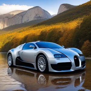 ((Hyper-Realistic)) photo of a Bugatti EB 218 \(1999 Bugatti EB 218 designed by Giorgetto Giugiaro\) parked,(backdrop: beautiful mountain with river,lake,tree, forest,rock and reflection in water),Front view,well-lit,(dark silver body color:1.2),silver and black stylish alloy wheels,(car and mountain focus:1.2)
BREAK 
aesthetic,rule of thirds,depth of perspective,perfect composition,studio photo,trending on artstation,cinematic lighting,(Hyper-realistic photography,masterpiece, photorealistic,ultra-detailed,intricate details,16K,sharp focus,high contrast,kodachrome 800,HDR:1.2),by Karol Bak,Gustav Klimt and Hayao Miyazaki, real_booster,art_booster,ani_booster,y0sem1te,H effect,yv1sta1