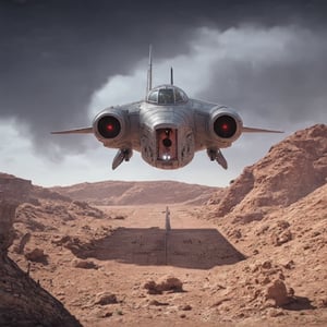 ((Ultra-realistic)) photo of a aircraft parked on a desert,landing bridge,jet engine on wing,two short wings,blunt head,cannons on head side,canopy on head top,red lights on head bottom,left side view,left side entrance door open,(jet engine built at wing tip:1.2),starship,star wars,(left side view:1.3)
BREAK
(backdrop of Detailed Realistic desertt,sky,cloud:1.2), depth of perspective,aircraft focus,(wide shot)
BREAK 
(sharp focus,high contrast,detailed,realistic,studio photo,trending on artstation,rule of thirds,perfect composition,cinematic lighting,masterpiece,
best quality,UHD,32K,HDR:1.3),
ek_raz0r_cre5t,ek_photo_booster