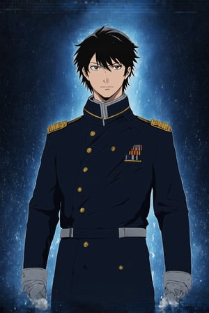 Roy Mustang, a lone figure shrouded in darkness, gazes directly at the viewer with an expressionless face, black hair neatly styled, and white gloves glistening under the dim light. He stands tall, sleek army colonel uniform perfectly aligned, military coat on shoulders, blue pants reflecting the faint embers of flames dancing nearby. His eyes gleam like polished coal, a hint of seriousness etched on his face as he adjusts his jacket's collar. Flickering sparks with flames illuminate the dark tunnel backdrop, where the edges of his long sleeves and gloves seem to absorb the light.
BREAK 
(rule of thirds:1.3),perfect composition,trending on artstation,(thick and clear drawing lines:1.3),(masterpiece,best quality,32K,UHD,sharp focus,high contrast,hyper-detailed,intricate details,ultra-clear,cinematic lighting,vivid colors:1.5),ek_ani_b00ster,ek_art_b00ster