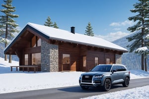 a beautiful ((Hyper-Realistic)) cabin on a hill,outdoors, modern style cabin,luxurious brick and concrete and stone textures with black and grey colors,snow,snowing,window,trees,(cool SUV in front of cabin:1.3),aesthetic,rule of thirds,studio photo,trending on artstation,(cabin and SUV focus),(Hyper-realistic photography,masterpiece,ultra-detailed,intricate details,8k,sharp focus,high contrast,kodachrome 800,HDR:1.2),by Antonio López,Diego Koi,David Parrish,Canaletto,Edward Hopper,Marcello Gandini
Giorgetto Giugiaro,Leonardo Fioravanti and Alex Issigonis,H effect,real_booster,w1nter res0rt