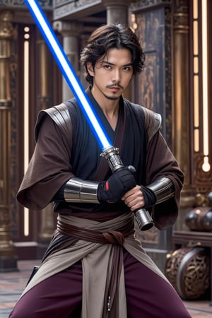 Hyper-Realistic photo of a jedi swinging lightsaber,1boy,solo,black hair,gloves,weapon,male focus, sword,facial hair,parody,beard,science fiction, animification,energy sword,lightsaber,looking at viewer,Lee Jung-Jae lookalike,cap,fullbody:1.3
BREAK
backdrop:indoor,store,shelf,table,[cluttered maximalism]
BREAK
settings: (rule of thirds1.3),perfect composition,studio photo,trending on artstation,depth of perspective,(Masterpiece,Best quality,32k,UHD:1.4),(sharp focus,high contrast,HDR,hyper-detailed,intricate details,ultra-realistic,kodachrome 800:1.3),(cinematic lighting:1.3),(by Karol Bak$,Alessandro Pautasso$,Gustav Klimt$ and Hayao Miyazaki$:1.3),art_booster,photo_b00ster, real_booster,w1nter res0rt