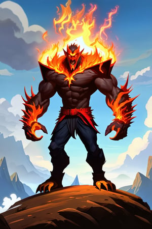 an evil man stands on a hill top. He uses the magic spell and turns into a powerful fire magic \(ek_ge1frt\) monster,ek_game_3ffect,