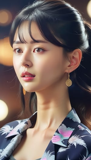 Very (detailed) illustration of a ((best quality)), ((masterpiece)), (8K,aesthetic,intricate,high contrast,sharp focus,colorful),mesmerizing and alluring female model,20yo,detailed exquisite symmetric face,confident smile,sexy,playful smirks,looking at viewer,dishelved black ponytail BREAK office girl outfit,small earrings, jewelry,detailed eyes,glossy skin,oiled skin,very sexy pose, hourglass_figure,natural huge breasts,[full body],rule of thirds,cinematic lighting, detailmaster2, kwon-nara-xl