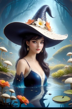 ((Ultra-Detailed)) Photography of a sophisticated witch \(a1sw-InkyCapWitch\) standing in a beautiful flower garden,wearing fng1-witchhat,detailed exquisite face,detailed eyes,detailed soft shiny skin,glossy lips,playful smirks,detailed hair,perfect female form,model body,detailed hat,cyan gold and white dress,jewelry,small earrings,necklace
BREAK
(backdrop;highly-detailed modern style flower garden,pond,tree,birds),(upperbody shot:1.2)
BREAK
rule of thirds,vibrant colors,studio photo,perfect composition,(masterpiece,HDR,trending on artstation,8K,Hyper-detailed,intricate details,hyper realistic,high contrast,Kodachrome 800:1.3),cinematic lighting,soft rim lighting,key light reflecting in the eyes,by Karol Bak,Antonio Lopez,Gustav Klimt and Hayao Miyazaki,art_booster,real_booster,photo_b00ster, Decora_SWstyle,a1sw-InkyCapWitch,Decora_SWstyle,more detail XL