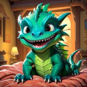 Cartoon: a very cute and young dragon boy,watching TV in the bed,sleepy eyes,pajamas,room  backdrop,chiaroscuro lighting,rule of thirds,depth of perspective,trending on artstation,(hyper-realistic,Ultra-detailed,sharp focus,high contrast,HDR,masaterpiece,RAW photo),(fullbody:1.3),dragon_h,art_booster, real_booster,H effect
