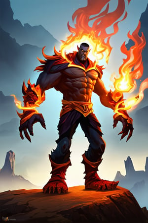 an evil man standing on a hill top. He uses the magic spell and turns into a powerful fire magic \(ek_ge1frt\) monster,ek_game_3ffect,