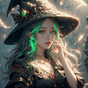 AgoonGirl,High detailed,outfit,more detail,More Detail,GlowingRunesAI_green,GlowingRunesAI_red, witch, witch_hat, halloween,1 girl