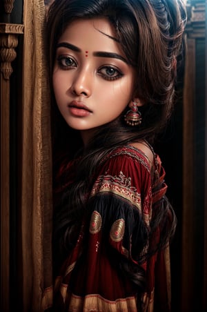 Ultrarealistic, 1girl, gentle bold features, seductive, bold, fantasy background, cinematic shot, resha, Indian, resha, Indian, Btflindngds