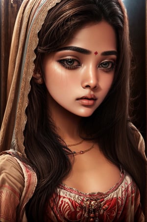 Ultrarealistic, 1girl, gentle bold features, seductive, bold, fantasy background, cinematic shot, resha, Indian, resha, Indian, Btflindngds