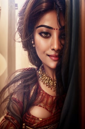 Ultrarealistic, 1girl, gentle bold features, seductive, bold, perfecct milf figure, tight breasts, , fantasy background, cinematic shot, resha, resha, Indian, smile, dimple, Btflindngds, 
