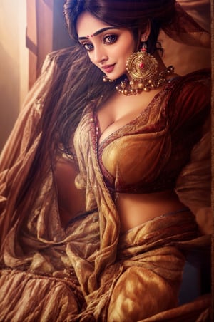 Ultrarealistic, 1girl, gentle bold features, seductive, bold, perfecct milf figure, tight breasts, fantasy background, cinematic shot, resha, resha, Indian, gentle smile, Btflindngds, 