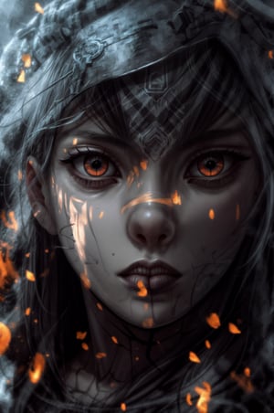 a close up of a person wearing a headdress, a character portrait, inspired by rossdraws, unreal engine 5 4 k uhd image, brave young girl, tribal red atmosphere, covered in runes, ultra detailed face and eyes, anime tribal boy with long hair, aloy, ultra detailed content : face, epic game portrait, fire eyes, wojtek fus, High Detailed