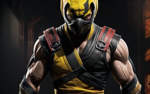 Realistic, real life, maximum detail, 8k,  mortal Kombat, scorpion 80's inspired, ,Realism