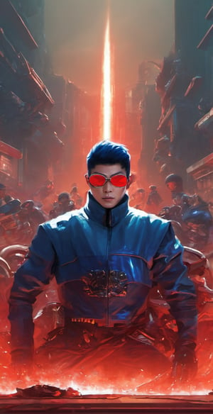 Hong Gil-dong, a Korean hero in a futuristic setting, the greatest thief in the dark cyberpunk world. He is good at fighting, good at shooting, and excellent at swordsmanship. He wears a blue coat and a helmet with transparent dark red sunglasses. He rides a gray motorcycle. He can fight a thousand people at once, and is called a devil by criminals.