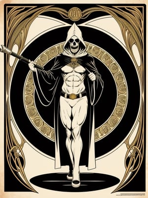 (body:0), 
(full body,  man,  muscular,  old,  long white hair,  scowl,  evil face,  missing teeths,  high detailed skin:1.2),  
(description:0), 
looking at the viewer,  black wizard robe with a skull,  hood,  sleeves,  old staff,  pointy hat,
(game card:0), 
(tetradic colors,  inkpunk,  ink lines,  light particles, strong outlines, art nouveau,  bold traces,  unframed,  high contrast, vector,  art by MSchiffer,  zoom out view:),