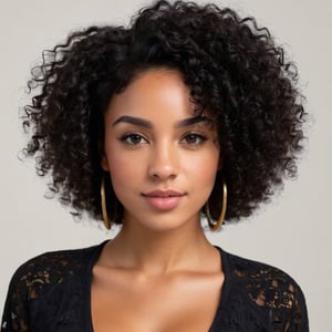 mixed race,  brazzilian girl,  curly short black hair,  big nose