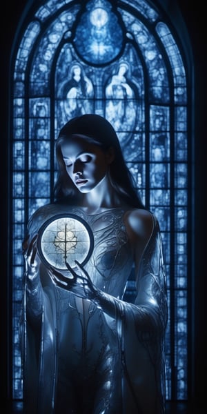 In a crumbling cathedral bathed in moonlight, the cyborg hare kneels before a shattered stained-glass window. Her porcelain face reflects the celestial agony depicted, tears of molten silver trailing down her cheeks. Wires connect her to the fallen glass, whispering forgotten prayers of a technological apocalypse. (Emphasize religious iconography, broken beauty, and the bittersweet contrast between technology and faith)
