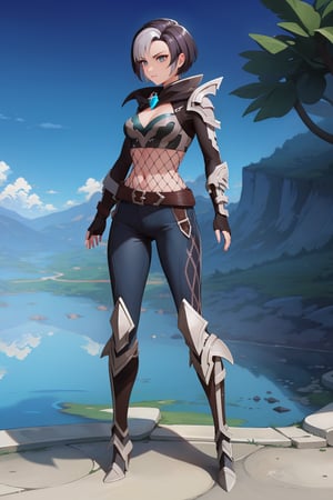 ShadowRanger, 1 girl short hair, gray eyes, whole body, 