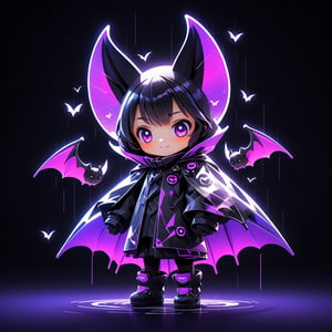 1 (Chibi_Bat_Mascot:2) for TenTen, an adorable look.

(((Main colors: Black:2 , Purple:2))), neon effect, cute modern 3D animation style.

Minimalist background with ((2 alphabet T and A)).

(Ultrasharp, 8k, detailed, ink art, stunning, vray tracing), style raw, 3d render, Monster. vampire
,Leonardo Style,cyberpunk style
