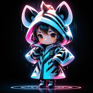 1 (Chibi_zebra_Mascot:2) for TenTen, an adorable look.

(((Main colors: black:2 , white:2))), girl, neon effect, cute modern 3D animation style.

Minimalist background with ((2 alphabet T and A)).

(Ultrasharp, 8k, detailed, ink art, stunning, vray tracing), style raw, 3d render, Monster. zebra, zebra pattern
,Leonardo Style,cyberpunk style