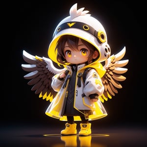 1 (Chibi_Eagle_Mascot:2) for TenTen, an adorable look.

(((Main colors: Dark brown:2 , White:2, Yellow:1))), girl, neon effect, cute modern 3D animation style.

Minimalist background with ((2 alphabet T and A)).

(Ultrasharp, 8k, detailed, ink art, stunning, vray tracing), style raw, 3d render, Monster. CUTE Human Boy with Eagle Hat, 
,Leonardo Style,cyberpunk style