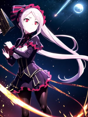 //Quality,
(masterpiece), (best quality), 8k illustration
,//Character,
1girl, solo
,//Fashion,
,//Background,
night sky, meteor
,//Others,
superpower, book, float, feel astonished,shalltear bloodfallen,so-bin