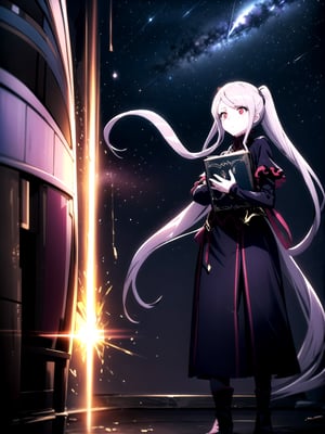 //Quality,
(masterpiece), (best quality), 8k illustration
,//Character,
1girl, solo
,//Fashion,
,//Background,
night sky, meteor
,//Others,
superpower, book, float, feel astonished,shalltear bloodfallen,so-bin