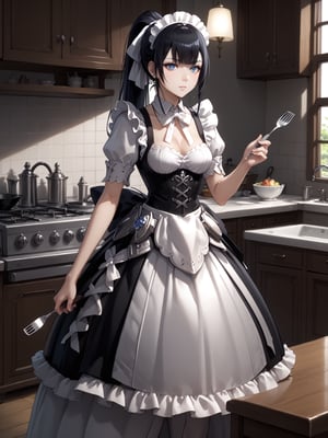 score_9,score_8_up,score_7_up,score_6_up, masterpiece, best quality, highres
,//Character, 
1girl, solo,narberal gamma \(overlord\), long hair, black hair, glay eyes, bangs, ponytail, medium breats
,//Fashion, 
maid
,//Background, 
,//Others, ,Expressiveh, 
A girl conducting an orchestra of kitchen utensils, each spoon and fork playing itself while floating in mid-air.