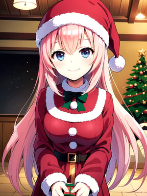 //Quality,
(masterpiece), (best quality), 8k illustration,
//Character,
overlordentoma, 1girl, solo, smile, gift
//Fashion,
santa_costume,
//Background,
indoors, christmas, 
//Others,
,aahonami, long hair, pink hair