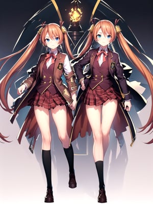 //Quality,
(masterpiece), (best quality), 8k illustration
,//Character,
people, magicians
,//Fashion,
,//Background,
magic world, magic school
,//Others,
,aaasuna,heterochromia,long hair,ahoge,twintails,hair bell,school uniform,blazer,(jacket:1.3),red bowtie,vest,shirt,long sleeves,plaid skirt,socks,black socks,loafers,bbasuna