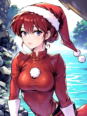 1girl, solo, Hot springs, Ranma style, female Santa,RanmaChan, red_hair