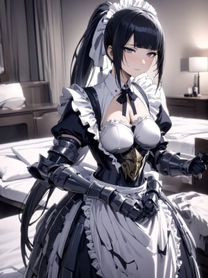 //Quality,
masterpiece, best quality, detailed
,//Character,
1girl, solo
,//Fashion,
,//Background,
hotel room
,//Others,
,narberal gamma \(overlord\), 1girl, long hair, black hair, glay eyes, bangs, ponytail, medium breats, ribbon, bow, maid, dress, armor, gloves, 