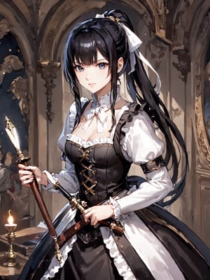 score_9,score_8_up,score_7_up,score_6_up, masterpiece, best quality, highres
,//Character, 
1girl,narberal gamma \(overlord\), long hair, black hair, glay eyes, bangs, ponytail, medium breats
,//Fashion, 
maid
,//Background, 
,//Others, ,Expressiveh, 
painting, stroke, night sky, gigantic paintbrush, creating stars and galaxies