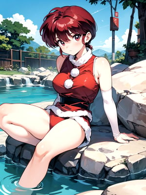 1girl, solo, Hot springs, Ranma style, female Santa,RanmaChan