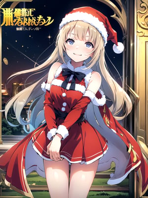 //Quality,
(masterpiece), (best quality), 8k illustration,
//Character,
1girl, solo, smile, 
//Fashion,
santa_costume,
//Background,
indoors, christmas, 
//Others,
aquascreaming,aakei