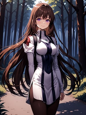 A young girl with long brown hair and bright eyes, standing at the edge of a magical forest. She's wearing a simple dress and holding a small backpack. Sunlight filters through the trees, creating a mystical atmosphere. The girl looks excited and slightly nervous.
best quality, 8k, 8k UHD, ultra-high resolution, ultra-high definition, highres
,//Character, 
1girl, solo
,//Fashion, 
,//Background, 
,//Others, ,Expressiveh,
elhaym_van_houten, long hair, brown hair, purple eyes, dress