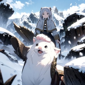 1Girl, battles with hamsters, snowy mountains, Frieren who unleash attack magic,Frieren