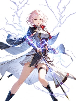 masterpiece, best quality, 8k, 8k UHD, ultra-high resolution, ultra-high definition, highres
,//Character, 
1girl, solo, Edelgard_Isekaimaou
,//Fashion, 

,//Background, white_background
,//Others, ,Expressiveh, 
lightning magic charging