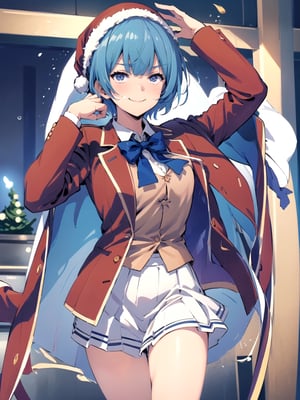 //Quality,
(masterpiece), (best quality), 8k illustration,
//Character,
overlordentoma, 1girl, solo, smile, 
//Fashion,
santa_costume,
//Background,
indoors, christmas, 
//Others,
aquascreaming,1girl ibuki mio short hair blue hair