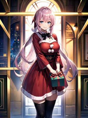 //Quality,
(masterpiece), (best quality), 8k illustration,
//Character,
overlordentoma, 1girl, solo, smile, gift
//Fashion,
santa_costume,
//Background,
indoors, christmas, 
//Others,
,aahonami