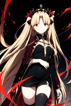 //Quality,
(masterpiece), (best quality), 8k illustration
,//Character,
1girl, solo
,//Fashion,
,//Background,
black_background, simple_background
,//Others,
,ereshkigal, ereshkigal \(fate\), long hair, blonde hair, very long hair, two side up, tiara, (red eyes:1.3), ribbon, hair ribbon, red ribbon, (parted bangs:1.5),BREAK thighhighs, dress, jewelry, earrings, black dress, single thighhigh, asymmetrical legwear, uneven legwear, single sleeve, spine, hair bow