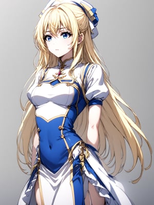 best quality, 8k, 8k UHD, ultra-high resolution, ultra-high definition, highres
,//Character, 
1girl, solo
,//Fashion, 
,//Background, 
,//Others, ,Expressiveh, 
priestess, long hair, blonde hair, blue eyes, dress,
A female martial artist demonstrating a complex kata, her gi in motion