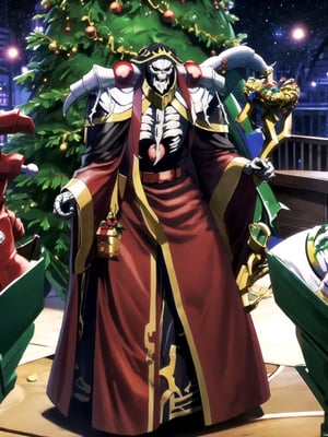 1boy, intricate design, santa costume, (santa's home, decorate santa house, Decorate the Christmas tree),Christmas,Ainz, overlord