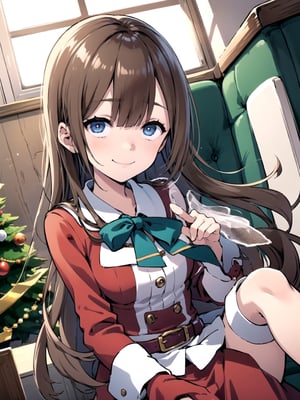 //Quality,
(masterpiece), (best quality), 8k illustration,
//Character,
1girl, solo, smile, 
//Fashion,
santa_costume,
//Background,
indoors, christmas, 
//Others,
aquascreaming,1girl matsushita swept bangs brown hair