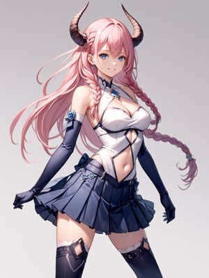 score_9,score_8_up,score_7_up,score_6_up, masterpiece, best quality
,//Character, 
1girl, solo,aura the guillotine \(frieren\)aura the guillotine \(frieren\), 1girl, blue eyes, long hair, braid, horns, medium breasts, pink hair
,//Fashion, 
jewelry, cleavage, navel cutout, bare shoulders, elbow gloves, pleated skirt, thighhighs
,//Background, white_background
,//Others,
evil smiling, holding steelyard