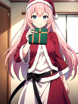 //Quality,
(masterpiece), (best quality), 8k illustration,
//Character,
overlordentoma, 1girl, solo, smile, gift
//Fashion,
santa_costume,
//Background,
indoors, christmas, 
//Others,
,aahonami, long hair, pink hair