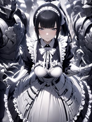 //Quality,
masterpiece, best quality, detailed
,//Character,
1girl, solo
,//Fashion,
,//Background,
,//Others,
,narberal gamma \(overlord\), 1girl, long hair, black hair, glay eyes, bangs, ponytail, medium breats, ribbon, bow, maid, dress, armor, gloves